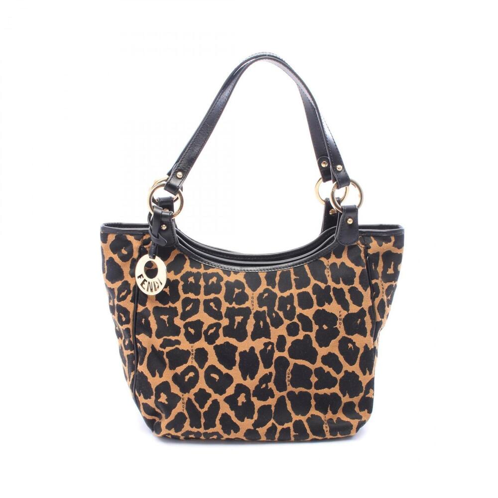 Fendi Leopard Print Shoulder Bag/Handbag, Canvas and Leather, Women's, Brown/...